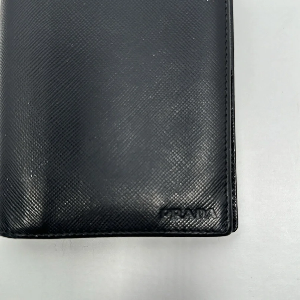 Authentic PRADA Men's Saffiano Leather Bi-Fold Long Wallet- Black